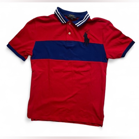 Polo Ralph Lauren Big Pony polo boys size large (14/16) red blue stripe collar - Picture 3 of 7